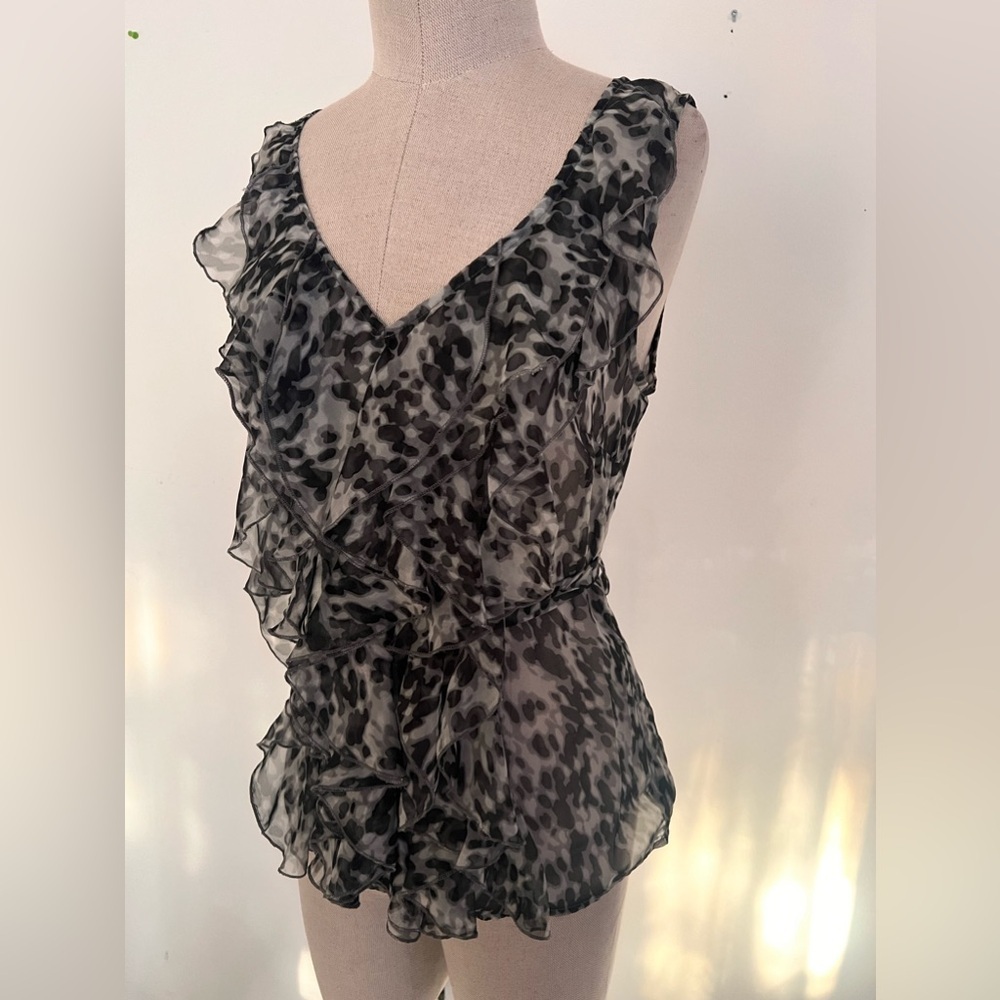 NY & Company Business Casual Top black & white animal print top office attire